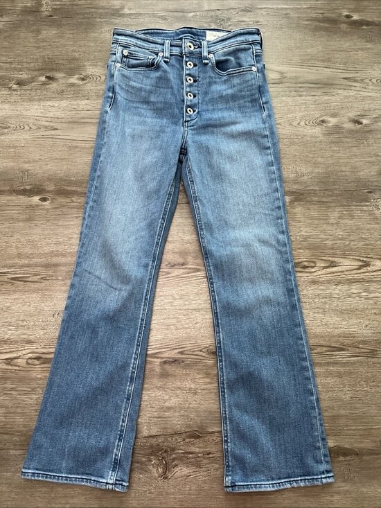 rag bone Nina High Rise Ankle Flare Jean Womens 25 Brighton Wash Button Front - Picture 2 of 16